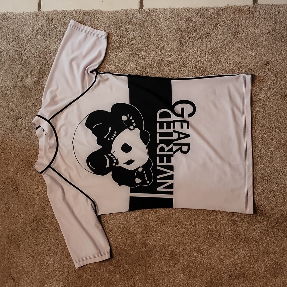 Inverted Gear white with black panda design rash guard
